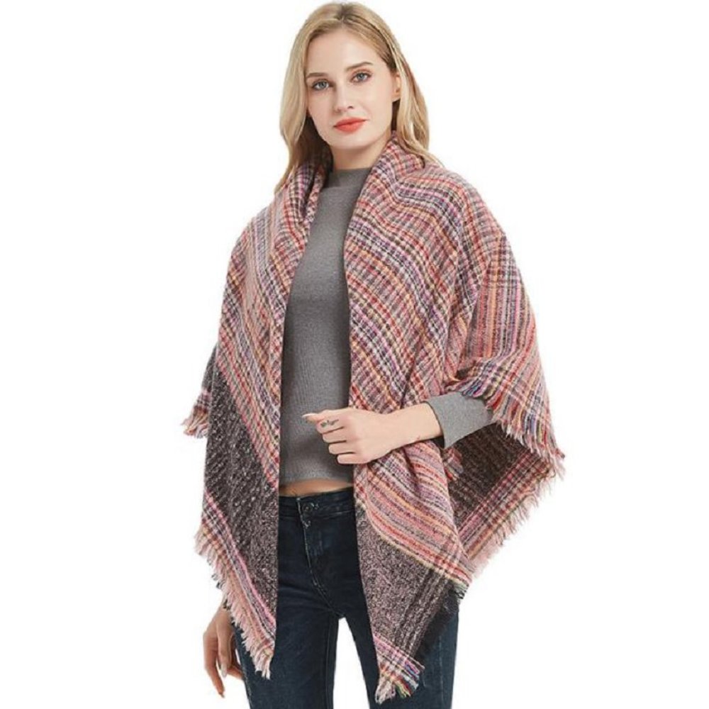 Large Oversized Scarf - Check Print - Large Scarf 53"x53" Multi-Color